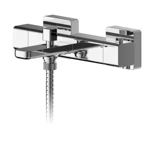 Square Wall Mount Thermostatic Bath Shower Mixer Bar Valve Tap - Chrome