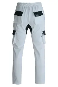 MS9 Mens Painters Fleece Decorators Combat Cargo Work Trousers Pants Joggers H10, White - XL