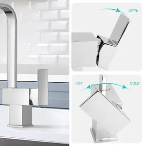 JASSFERRY Italian Kitchen Sink Mixer Tap Chrome Modern Monobloc Brass Single Rectangle Lever