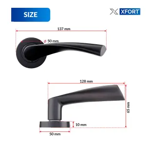 XFORT Matt Black Warped Lever On Rose Door Handles, Door Handles 2 pairs