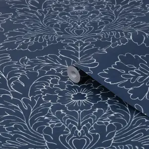 Laura Ashley Silchester Blue Contemporary Smooth Wallpaper