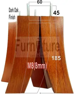 4x REPLACEMENT FURNITURE LEGS SOLID WOOD FEET 185mm HEIGHT SOFAS CHAIRS SETTEE CABINETS M8(8mm) TSP2022 (Dark Oak)