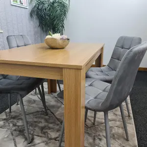 Dining Table and 4 Chairs Oak Effect Wood 4 Grey Velvet Chairs Dining Room