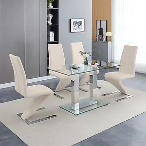 Furniture In Fashion Jet Small Clear Glass Dining Table With 4 Demi Z Taupe Chairs