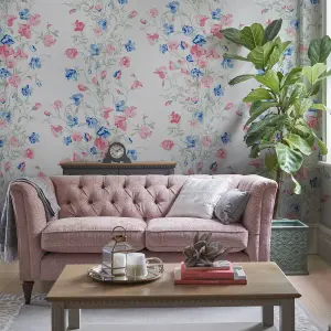 Laura Ashley Charlotte Coral Pink Floral Smooth Wallpaper Sample