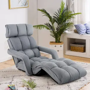 Costway Folding Sofa Chair 6 Positions Adjustable Floor Lazy Chair with Armrest Single Sofa