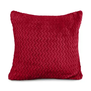 Moneeba Snug Soft Chevron Patterned Mink Moda Plush Cushion Red / 43cm x 43cm