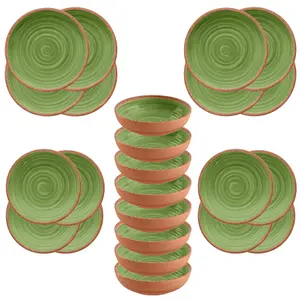 Purely Home Rustic Swirl Green Melamine 24 Piece Outdoor Dinnerware Set of 8