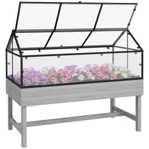 Outsunny Raised Garden Bed with Polycarbonate Panel, , Distressed Grey