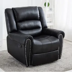 Denver Bonded Leather Recliner Armchair W Stud Sofa Home Lounge Chair Reclining (Black)