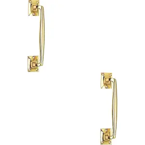 2x One Piece Door Pull Handle 250mm Length 54mm Projection Polished Brass