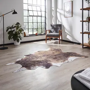 Brown White Abstract Modern Cowhide Easy to Clean Animal Rug For Dining Room Bedroom And Living Room-130cm X 155cm