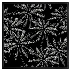 White palm trees on black (Picutre Frame) / 12x12" / Brown