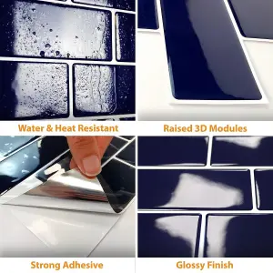 24 Pcs 30.5 x 30.5cm(12") 3D Tile Stickers Peel and Stick Backsplash Splashback Decals Tile Transfer - Deep Blue Glossy