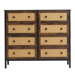 Rustic Rattan Storage Cabinet with 8 Drawers