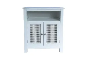 Vera Faux Rattan 2-Door Storage Cabinet,White