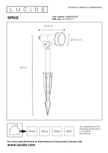 Lucide Spike Modern Spike Garden Spotlight Outdoor - LED Dim. - GU10 - 1x5W 3000K - IP54 - Black