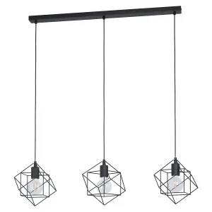 Hanging Ceiling Pendant Light Black Cube Frame 3x E27 Geometric Kitchen Island