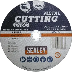 Heavy Duty 230mm Flat Metal Cutting Disc with 22mm Bore for Angle Grinders