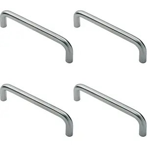 4x D Shape Cabinet Pull Handle 106 x 10mm 96mm Fixing Centres Satin Steel