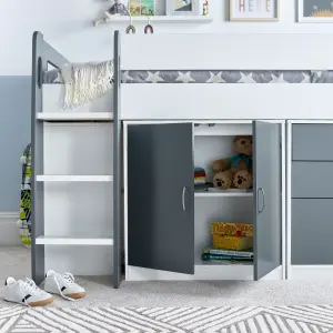 Lacy Grey and White Storage Mid Sleeper Bed