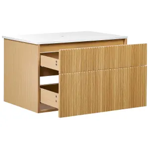 Bathroom Wall Mounted Cabinet 80 x 52 cm Light Wood BEXTI