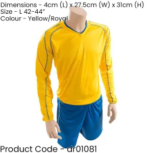 L ADULT Long Sleeve Marseille Shirt & Short Set YELLOW/BLUE 42-44" Football Kit