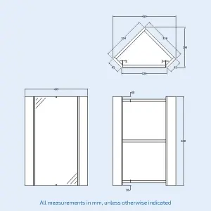 Nes Home Tully 320 x 320 x 650mm Corner Mirror Cabinet Gloss White