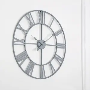 EOS Skeleton Wall Clock with Roman Numerals - Grey / 60cm