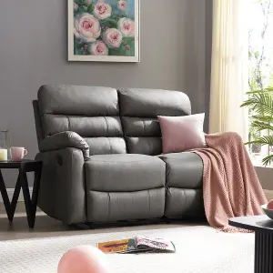 Maxwell Sofa Suite 2 Seater Manual Recliner Air Leather Padded, Grey