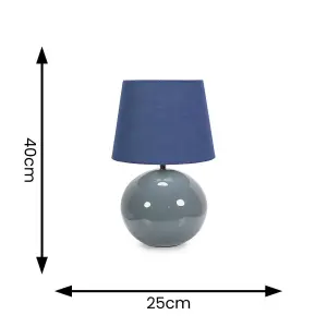 ValueLights Bosco Eucalyptus Ceramic Table Lamp with Navy Blue Tapered Shade