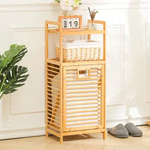 Bamboo Tilt Out Laundry Cabinet Hamper Basket with Liner Bag and 2 Storage Shelf 95cm (H)