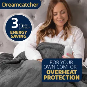 Dreamcatcher Sherpa Fleece Polyester Heated Electric Throw Blanket 160cm x 120cm Dark Grey