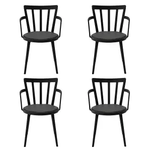 4 Pcs Black PP Dining Chairs PU Leather Padded with Armrest