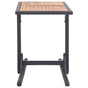 Berkfield Garden Table Black Solid Acacia Wood and Poly Rattan