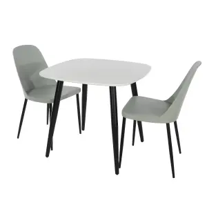 Core Products Aspen White 80cm Square Dining Table with 2 Light Grey Plastic Duo Design Chairs