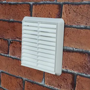 Kair White Louvred Wall Vent Grille 155mm External Dimension with 110mm x 54mm Rectangular Rear Spigot