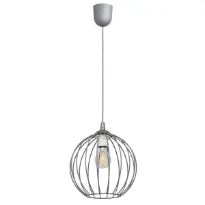 Luminosa Mercure Wire Frame Pendant Ceiling Light Grey 24cm