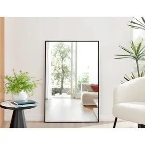 Alcantera Rectangle Metal Frame Wall Mirror Simple and Elegant Modern Design Black / 120cm H x 80cm W