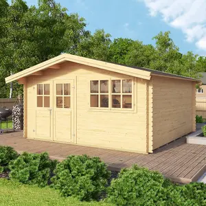 Lasita Isar Traditional Log Cabin - 3.9m x 3.8m - Apex Garden Summer House with Double Door