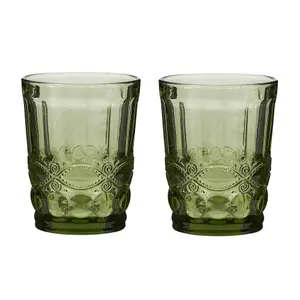 Set of 2 Vintage Luxury Green Drinking Glass Whiskey Glass Tumblers 240ml