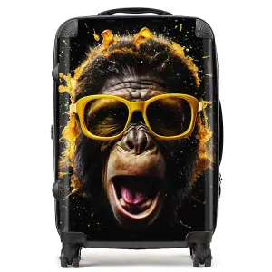 Splashart Monkey Face With Yellow Glasses Suitcase - Medium