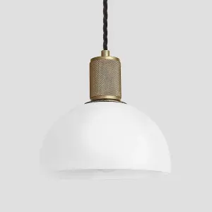 Industville Knurled Opal Glass Dome Pendant Light, 8 Inch, White, Brass Holder