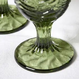 Set of 6 Vintage Luxury Green Leaf Embossed Drinking Wine Glass Wine Goblets 230ml