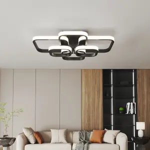 Black 6 Square Morden Acrylic LED Energy Efficient Semi Flush Ceiling Light Fixture Cool White