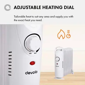 Mini Oil Filled Radiator Low Energy Electric Heater 800W White