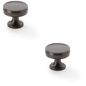 2 PACK - Round Fluted Door Knob - 32mm Diameter Dark Bronze Retro Cupboard Pull Handle