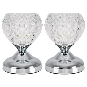 ValueLights Pair Of Modern Silver Chrome And Decorative Glass Bedside Touch Table Lamps