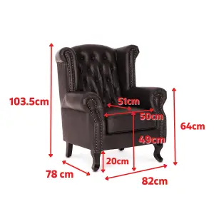 Faux Leather Balmoral Wing Back Chair with Buttons Black