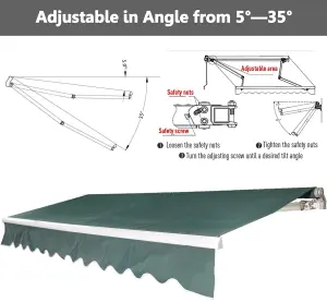 3M x 2.5M Retractable Awning, Manual Awnings for Patio Sun Shade Shelter, Green